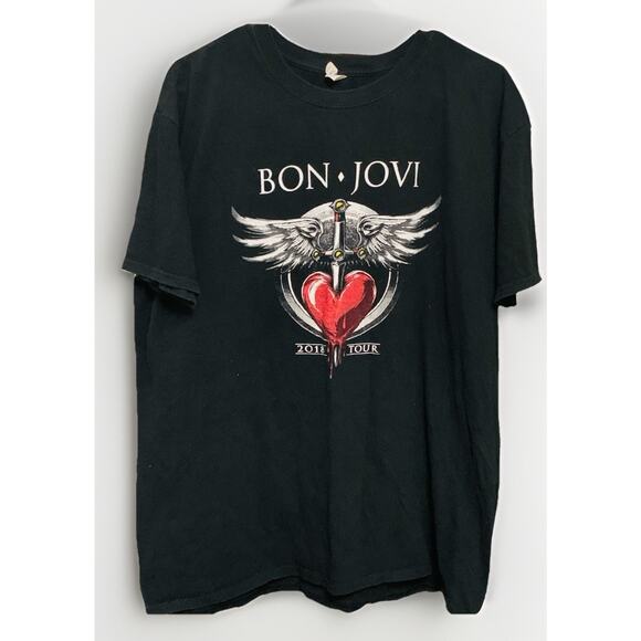BON JOVI 2018 Tour Black Large T-shirt Double Sided House Gildan Softstyle - Picture 1 of 6